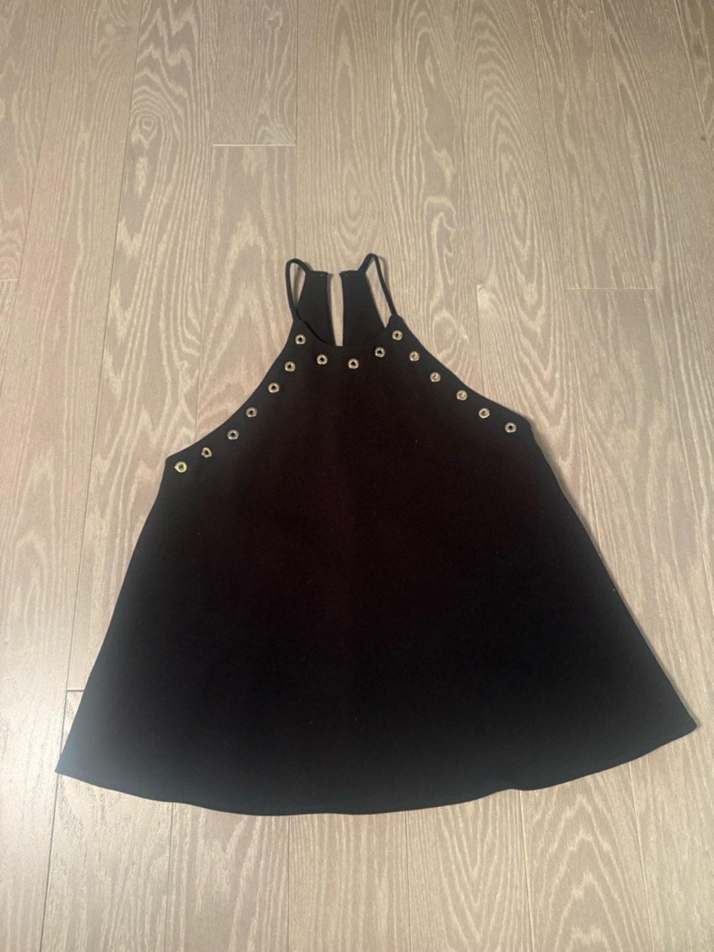 Amanda Uprichard Black Halter Top with Gold Eyelets